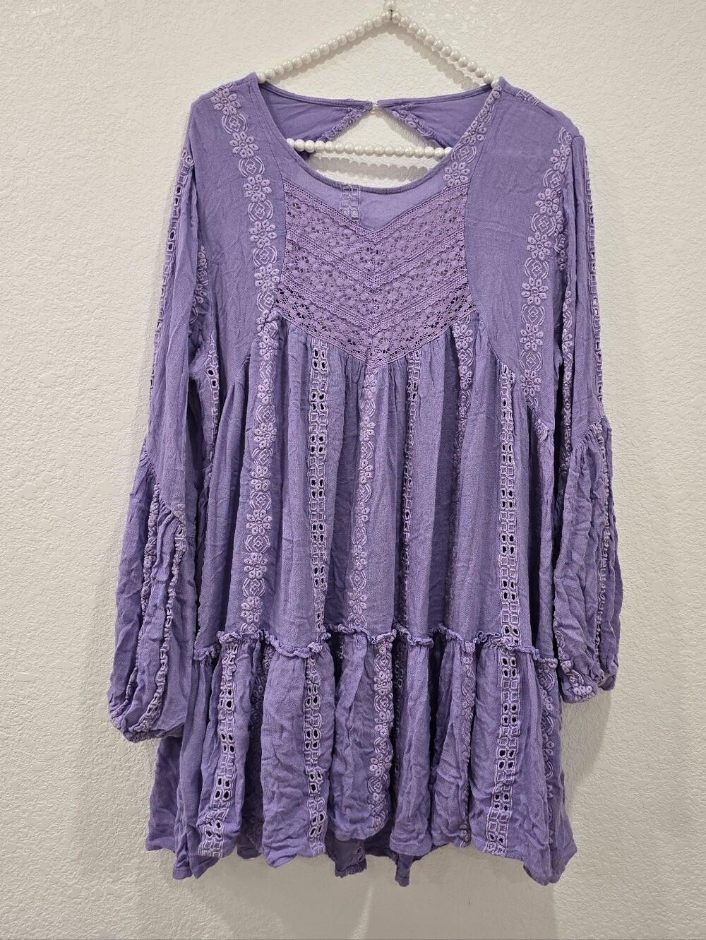 Free People Kiss Kiss Oversized Embroidered Tunic purple PTP 21" - Picture 3 of 6